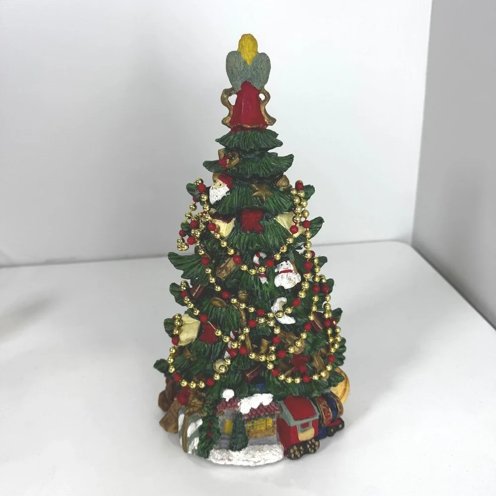 Vintage Christmas Tree Figurine Angel Topper Toy Train Hand Painted Resin 11.5